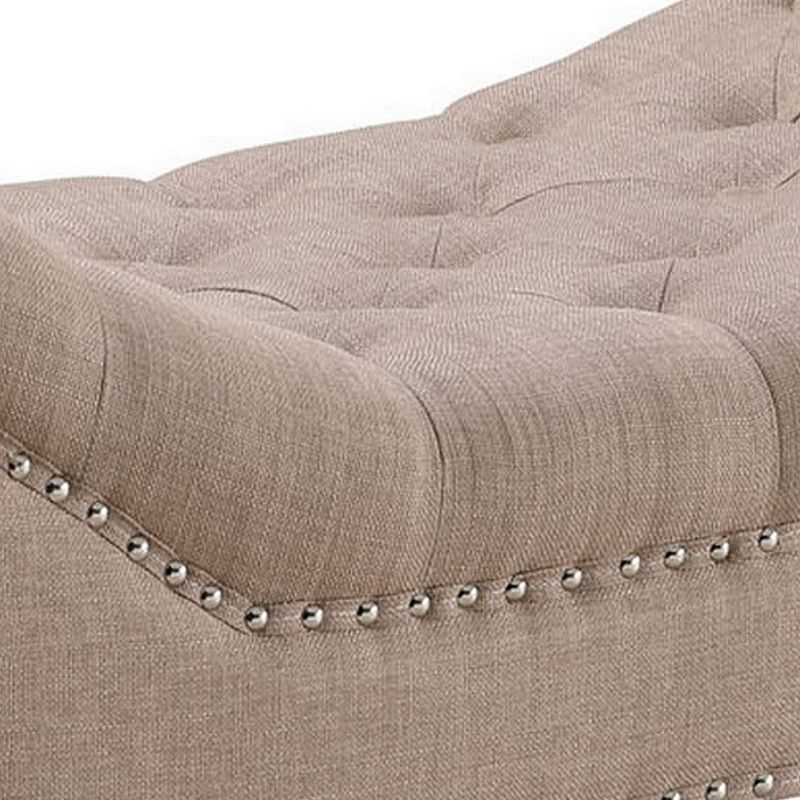 Bench with Button Tufted Details and Nailhead Trim， Beige