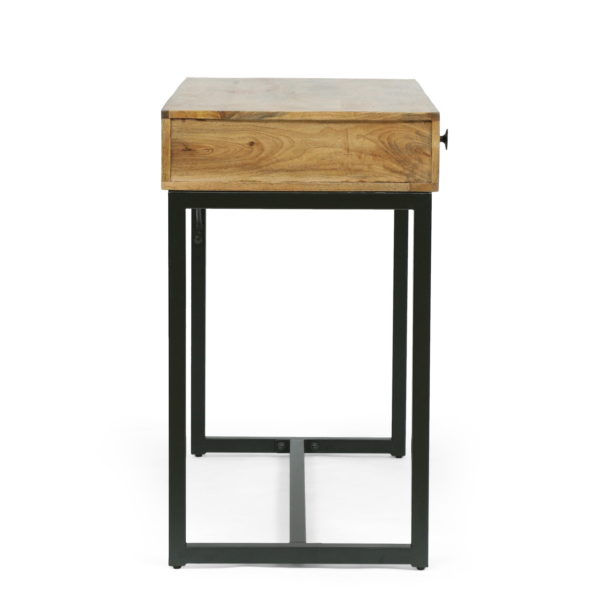 Wibaux Modern Industrial Handcrafted Mango Wood Desk with Drawers, Natural Honey and Black