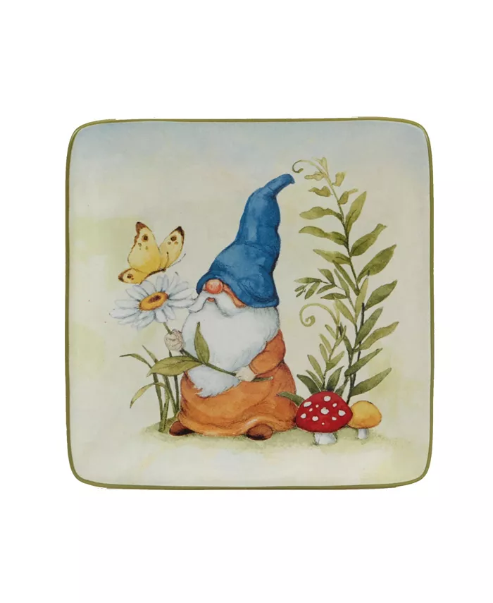 Certified International Garden Gnomes Set of 4 Canape Plates 6