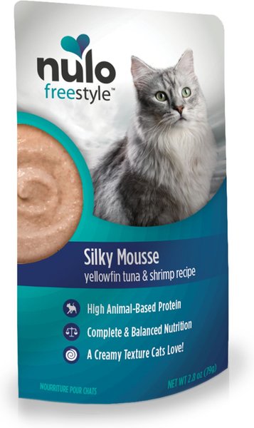 Nulo Freestyle Silky Mousse Tuna and Shrimp Recipe Grain-Free Wet Cat Food， 2.8-oz， case of 24