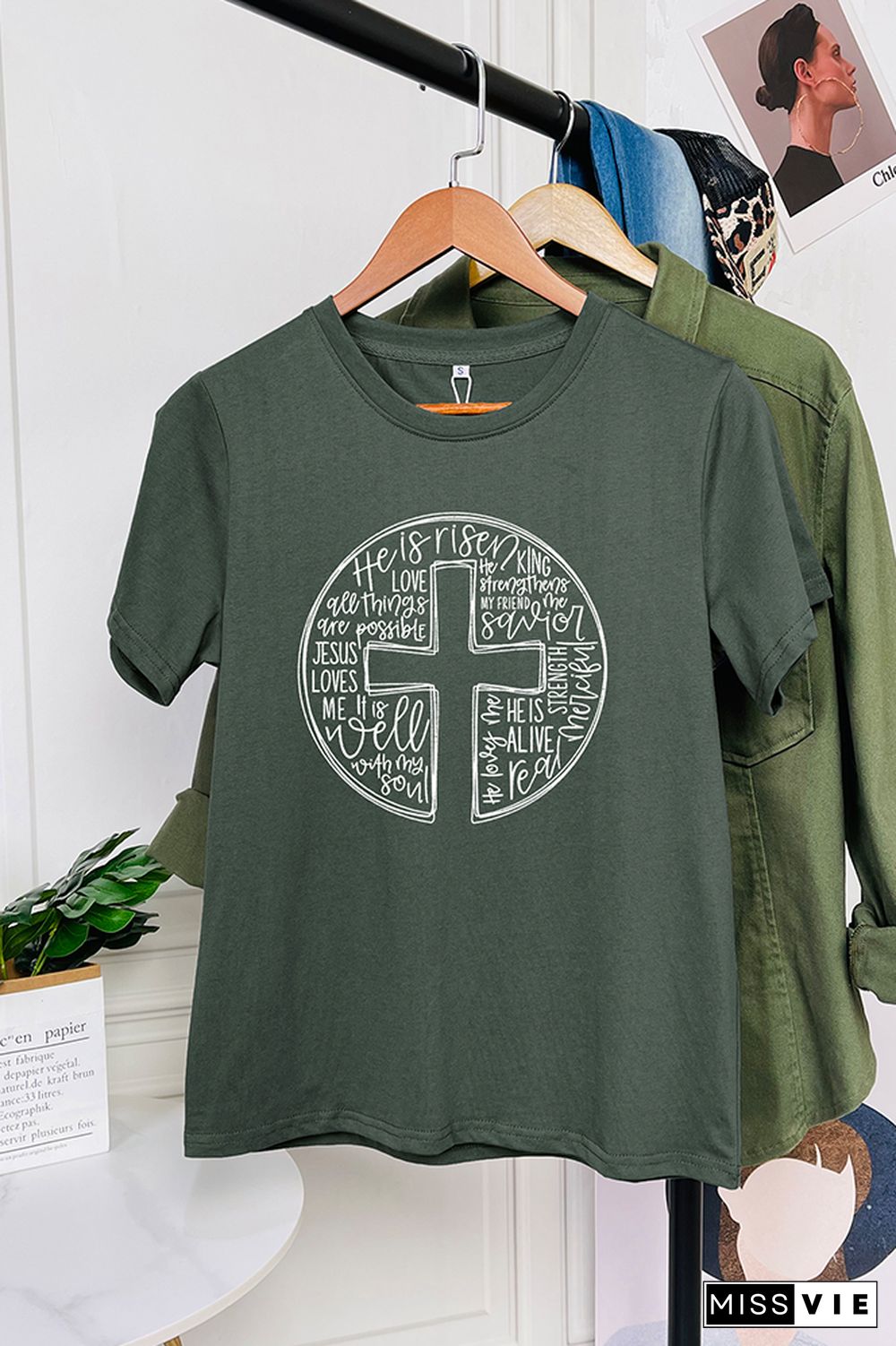 Cross With Words Easter Christian Short Sleeve Graphic Tee Wholesale