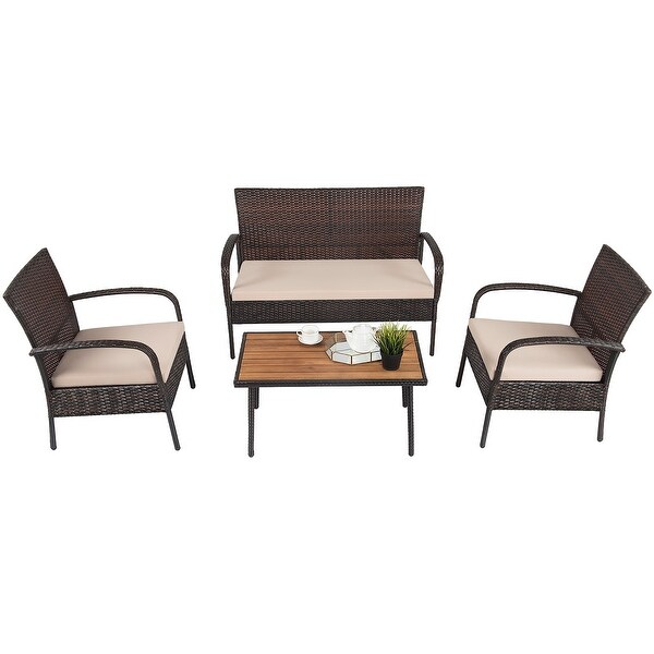 4 PCS Patio Rattan Furniture Set Sectional Sofa Set for Outdoor