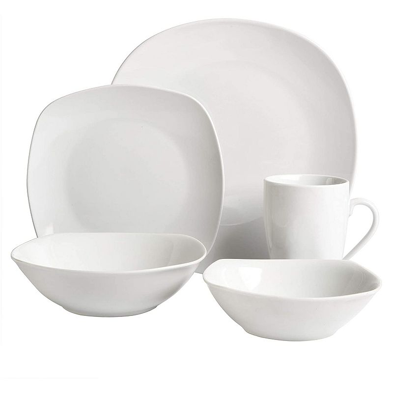 Gibson Home Classic Pearl 39 Piece Fine Ceramic Square Dinnerware Set