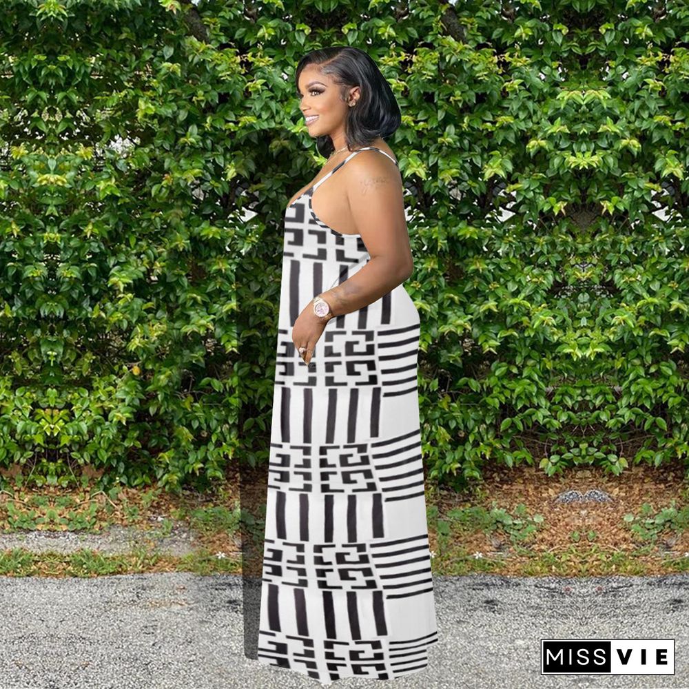 Print Spaghetti Strap Loose Maxi Dress