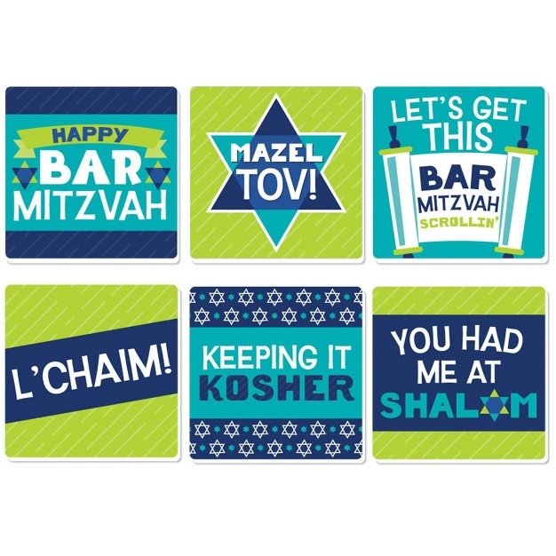 Big Dot Of Happiness Blue Bar Mitzvah Funny Boy Party Decorations Drink Coasters Set Of 6