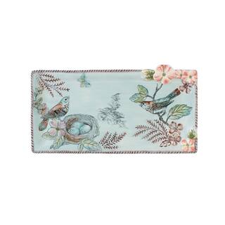 FITZ and FLOYD 7 in. W x 1 in. H x 13.25 in. D English Garden Blue Elongated Stoneware Serving Tray 5291670