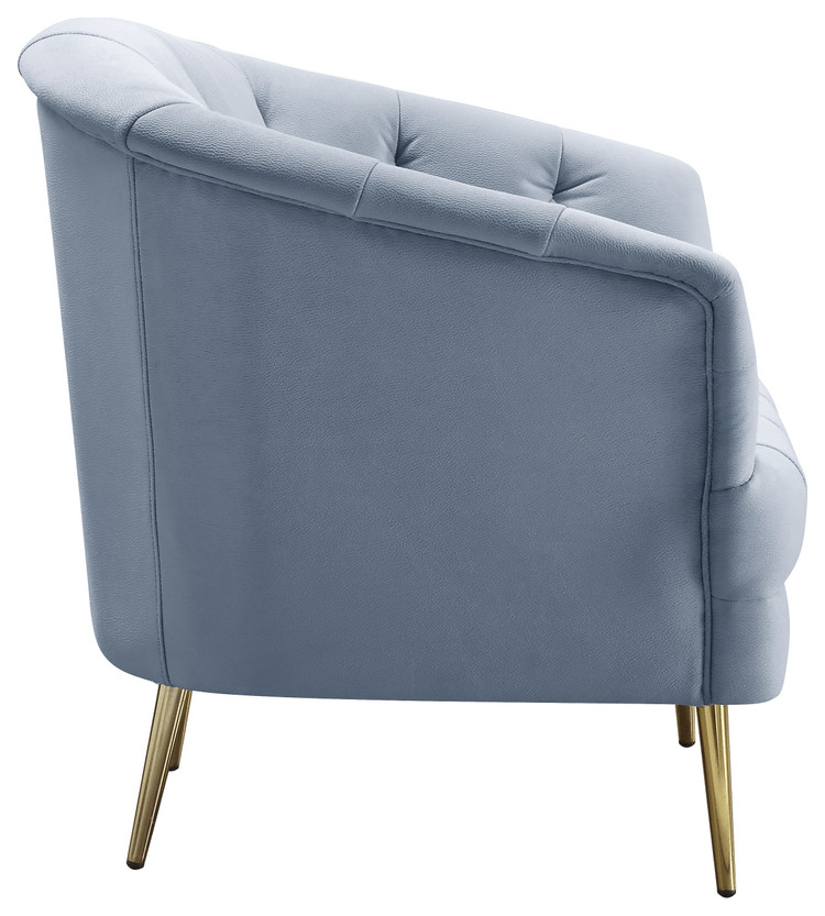 29 quotLight Gray Velvet And Gold Striped Tufted Barrel Chair   Midcentury   Armchairs And Accent Chairs   by HomeRoots  Houzz