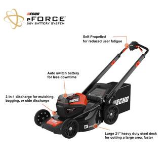 ECHO eFORCE 56V Cordless Battery Lawn MowerString Trimmer  Blower Combo Kit w 2.5Ah and 5.0Ah Battery and Charger (3-Tool) V-DABZAA