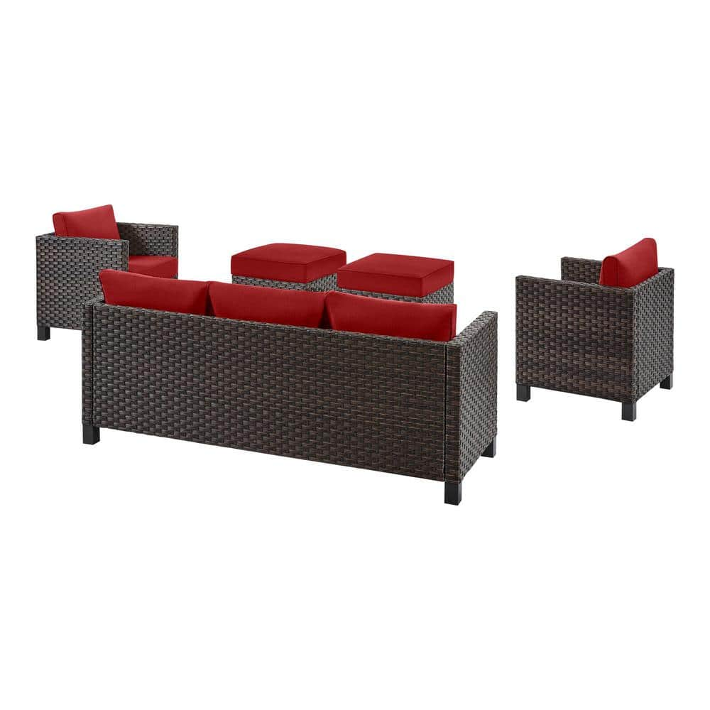 StyleWell Sharon Hill Powder Coating 5-Piece Dark Wicker Patio Conversation with Chili Cushions DE228565758D