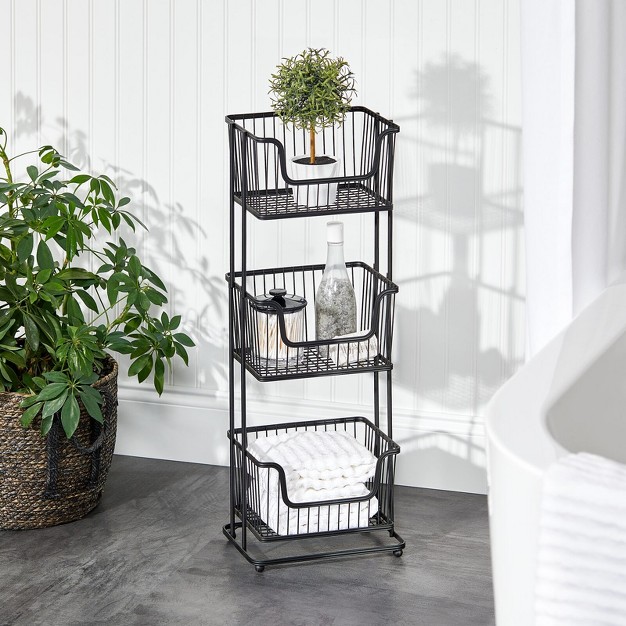 Mdesign Tall Standing Bathroom Shelf Holder Rack 3 Metal Wire Baskets