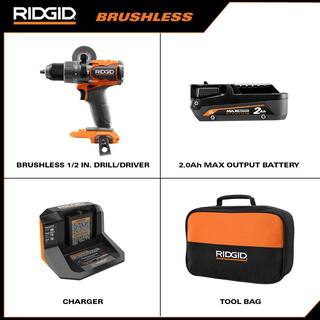 RIDGID 18V Brushless Cordless 12 in. DrillDriver Kit with 2.0 Ah MAX Output Battery and 18V Charger R86114KN