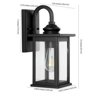 JONATHAN Y Cary 1-Light 5.9 in. Black Outdoor Wall Cylinder Light IronGlass Traditional Modern Lantern LED Wall Sconce (Set of 2) JYL7606A-SET2