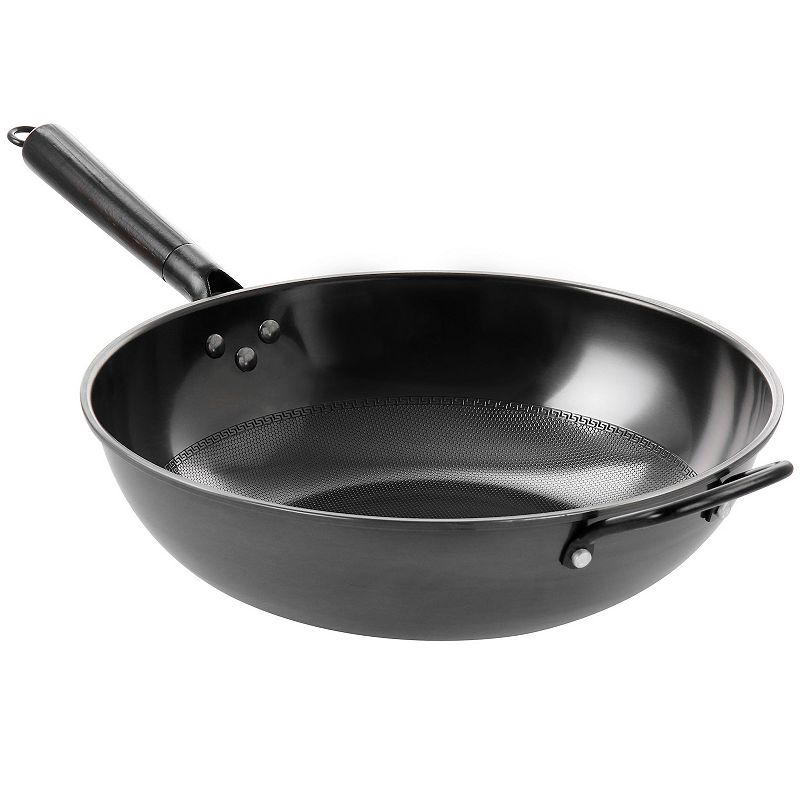 Gibson Home Debossed 13 Inch Heavy Gauge Carbon Steel Wok