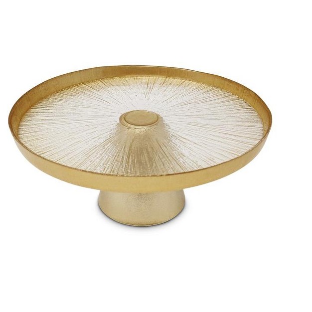 Classic Touch Glass Footed Cake Plate With Gold Rim