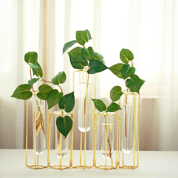 Efavormart Set of 5 - 15 Conjoined Geometric Metal Flower Vase Racks Hydroponic Test Tube Vases For Wedding Table Decoration