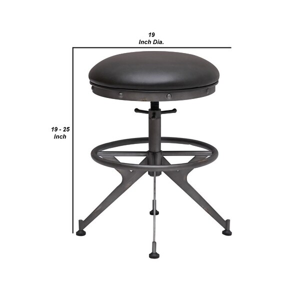 Ruth 19 Inch Adjustable Stool， Metal Axle Base， Cushioned Seat， Grey