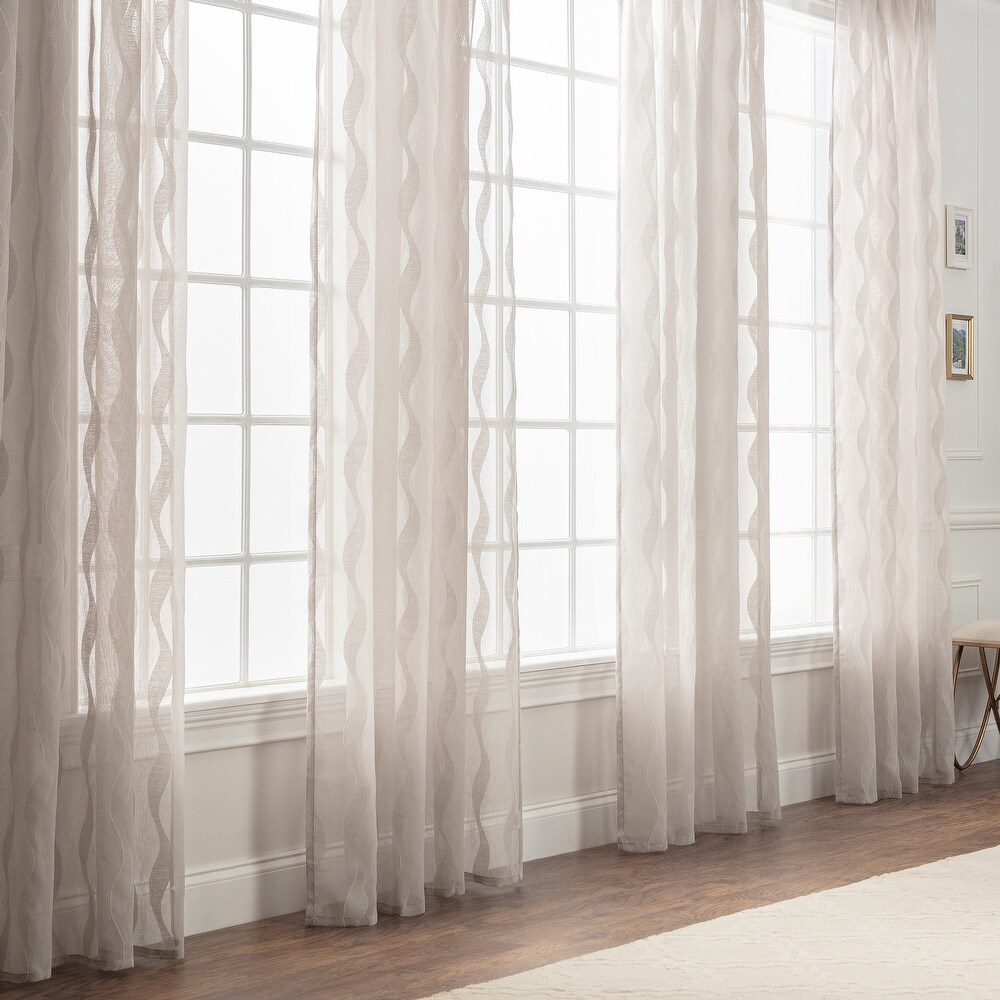 Chanasya Voile Wavy Textured Sheer Bedroom Kitchen Window Curtain Panel Pair (Set of 2)