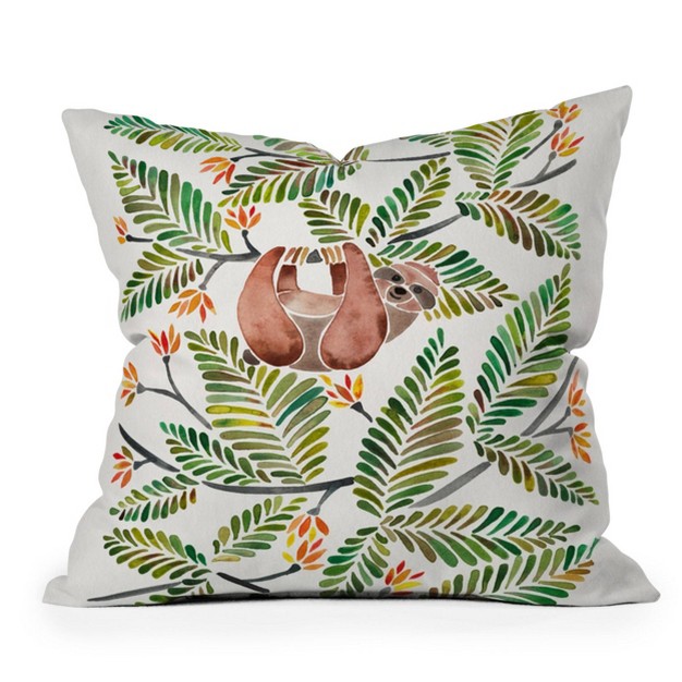 Cat Coquillette Happy Sloth Tropical Rainforest Outdoor Throw Pillow Green Deny Designs