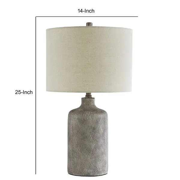 Textured Ceramic Frame Table Lamp with Fabric Shade， Gray and Off White