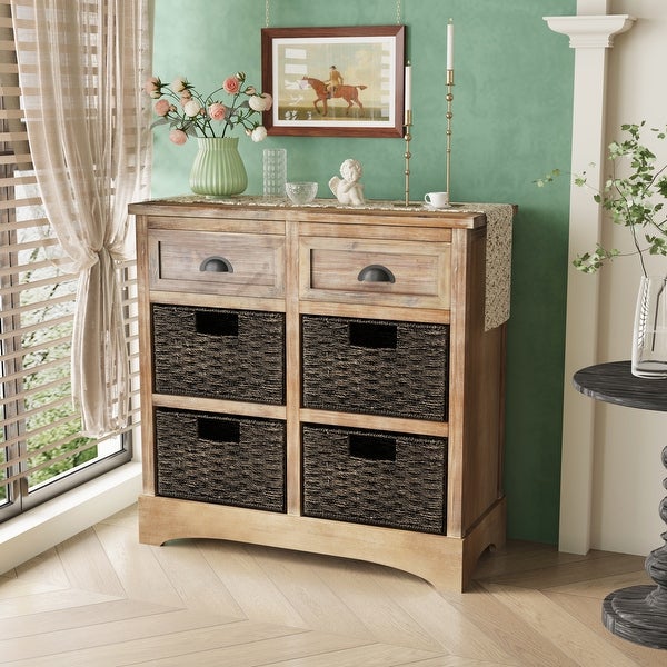 Rustic Storage Cabinet with Two Drawers and Four Basket