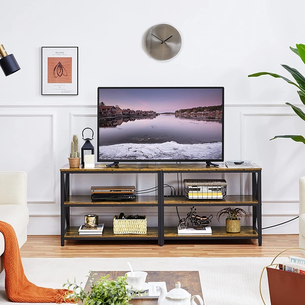 TV Stand with Power Outlets to 65 Inches， Industrial TV Console with 3-Tier Storage Shelves， Media Entertainment Center