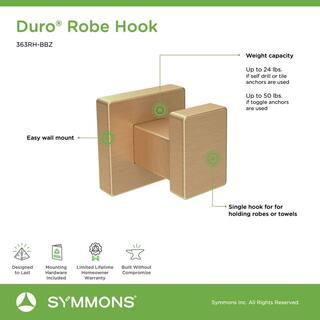 Symmons Duro Wall-Mounted Bathroom Robe Hook in Brushed Bronze 363RH-BBZ