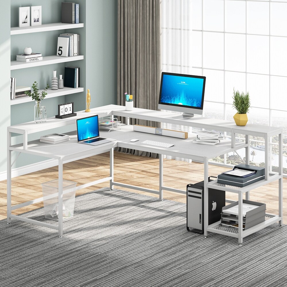 Reversible L Shaped Desk with Monitor Shoelf  Large Computer Desk for Office Home