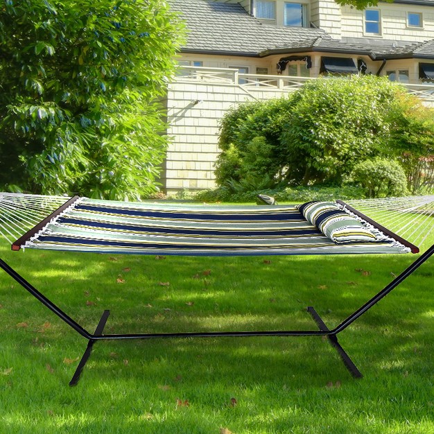 Sorbus Double Hammock With Stand Quilted Fabric Blue Aqua