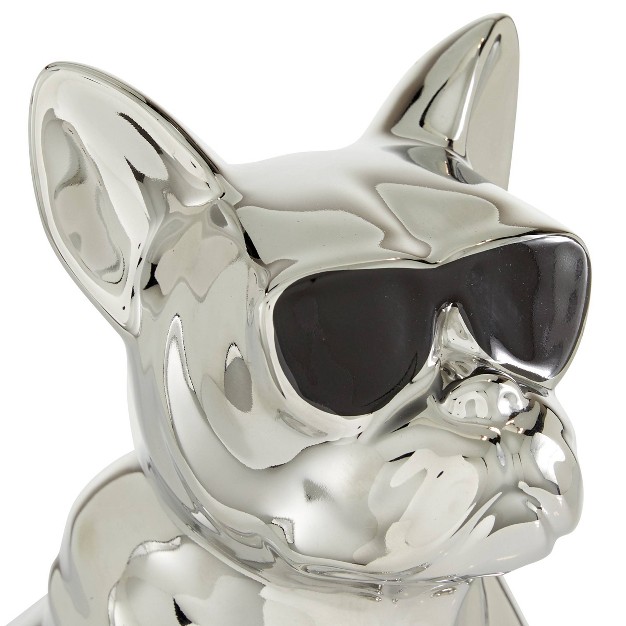 Ceramic Bulldog Sculpture With Sunglasses Silver Cosmoliving By Cosmopolitan