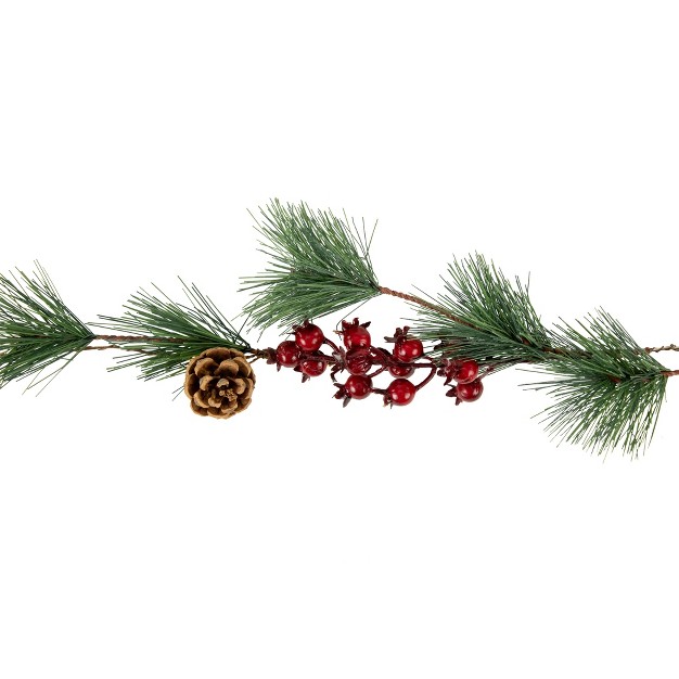 Northlight Pre lit Battery Operated Pine And Berry Christmas Garland 6 5 x27 Warm White Led Lights