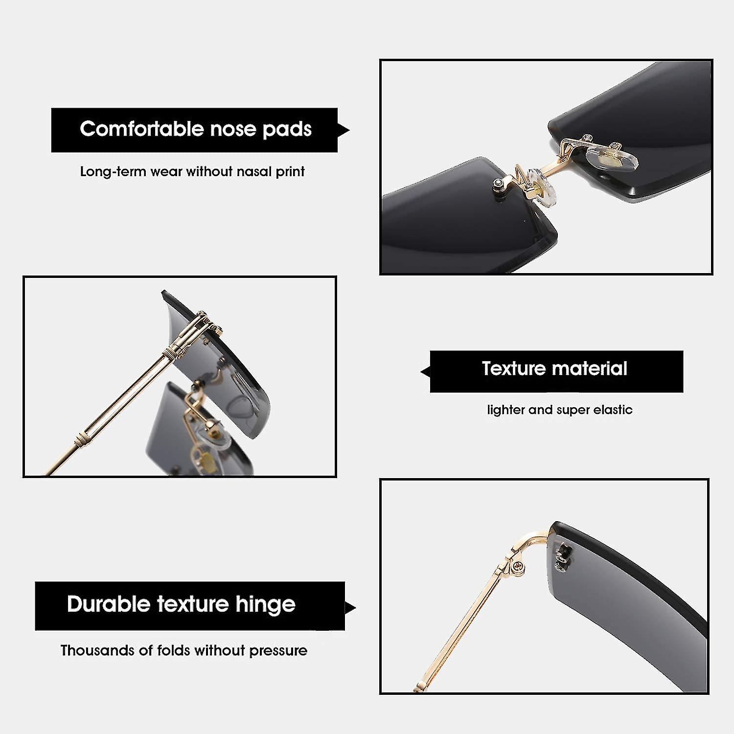 Miman Rimless Rectangle Sunglasses Compatible With Women/men Ultralight Metal Frame Eyewear Fashion Square Uv400 Glasses Unisex