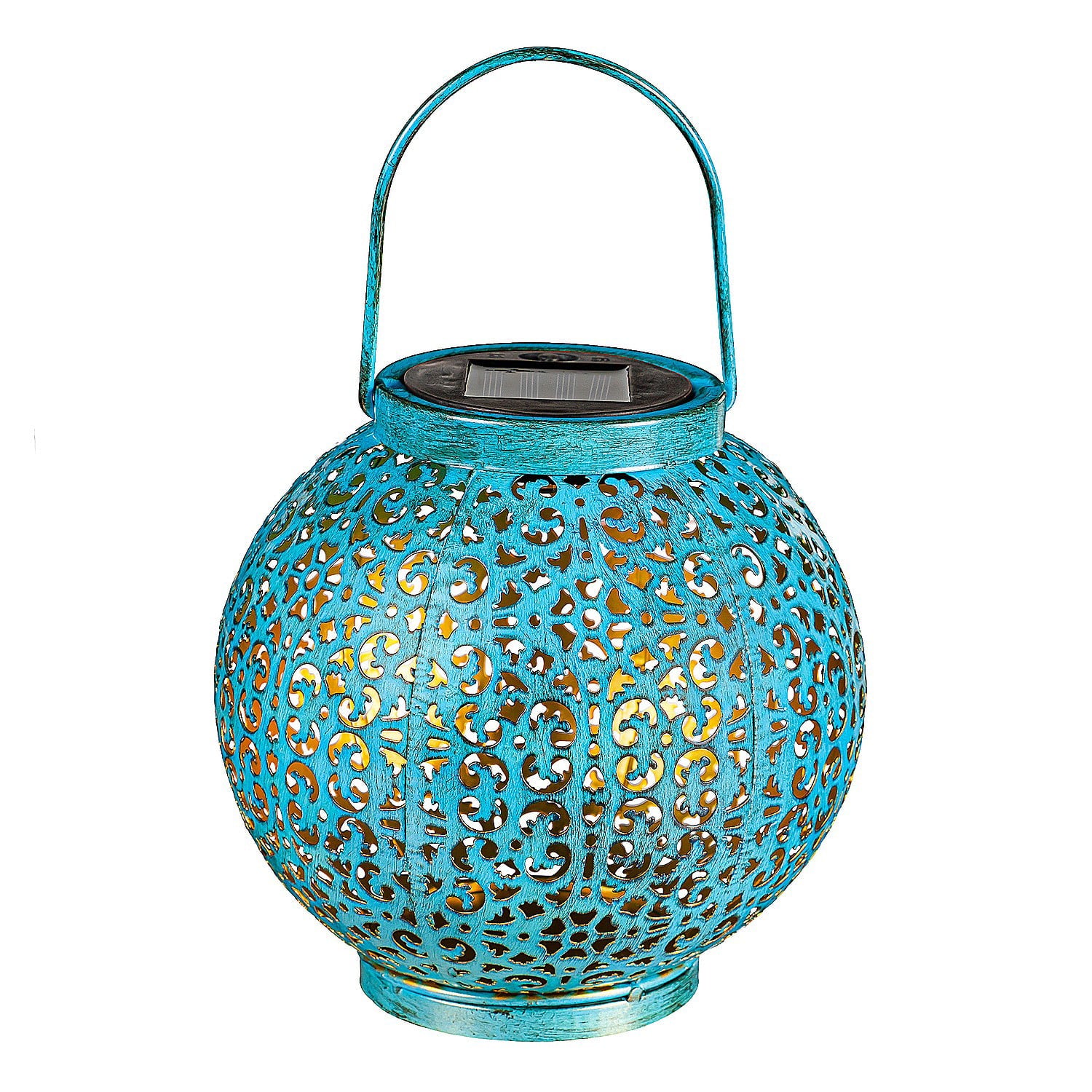 Evergreen Solar Metal Cut Out Lantern w Shadow， Blue， Large