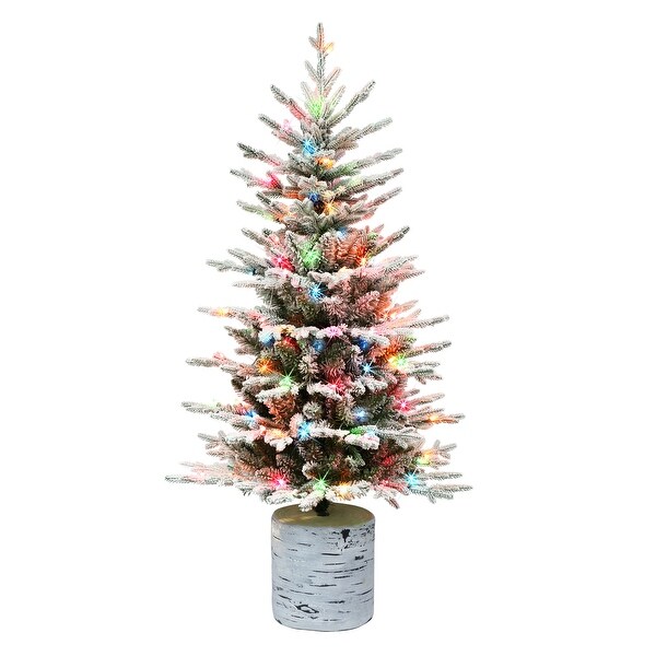 Puleo International 4.5 ft. PreLit Potted Flocked Arctic Fir Artificial Christmas Tree