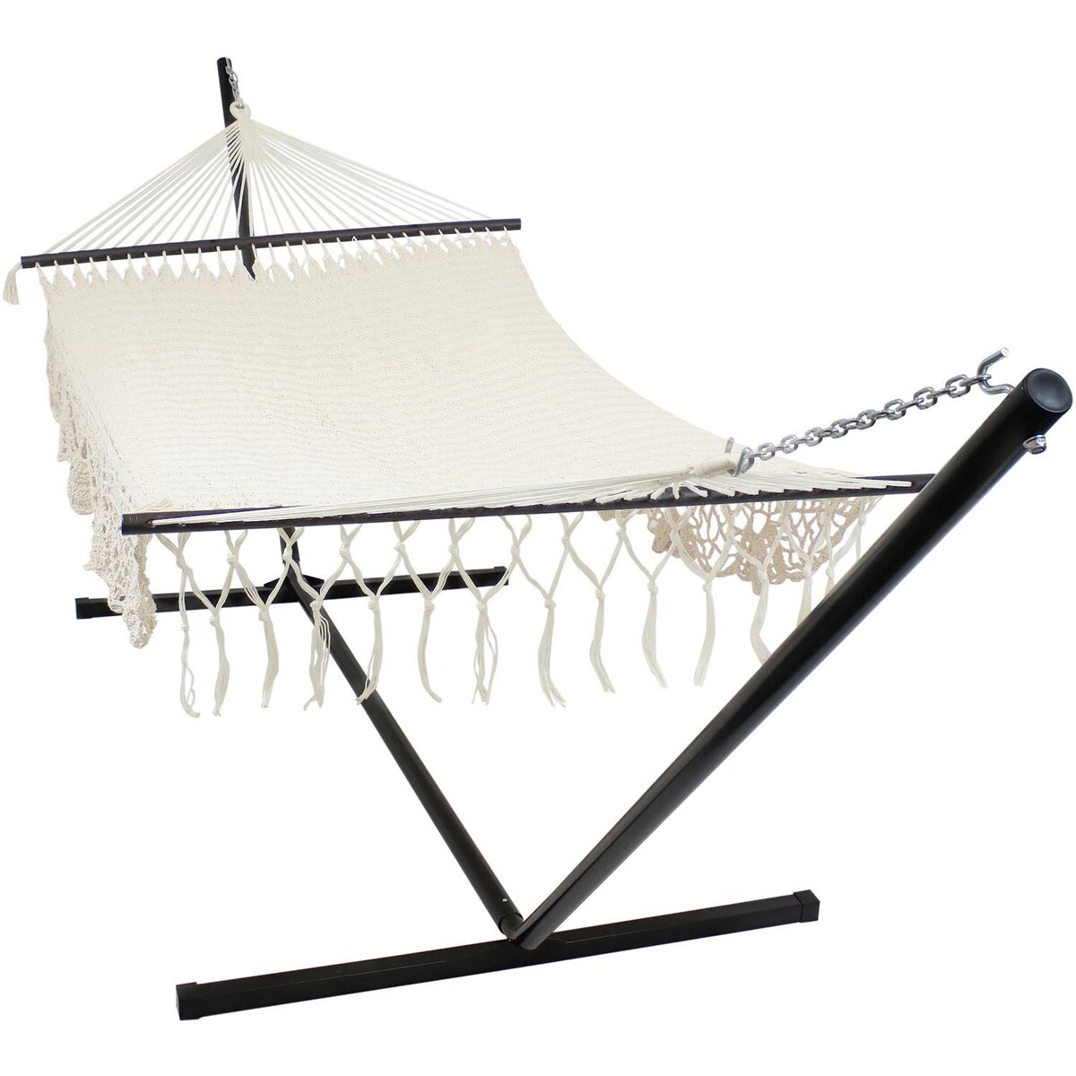 Ultimate Patio Deluxe American-Style Hammock w/ Spreader Bars and 15-Foot Black Stand