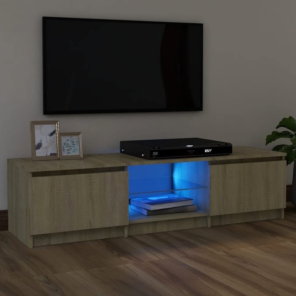 TV Stand， TV Stand with LED， Modern Entertainment Center，for Living Room， Dining Room， Bedroom， Sonoma Oak