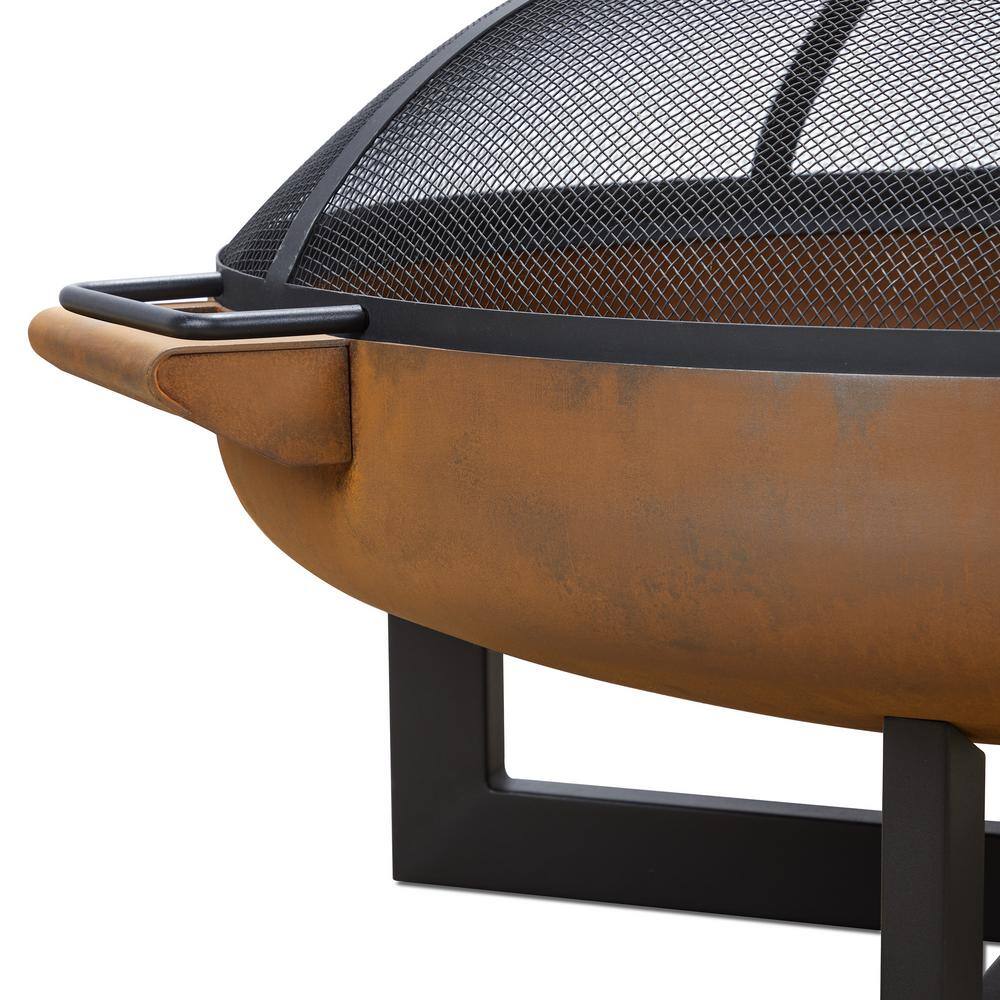 Real Flame La Porte 37 in. L x 37 in. W Outdoor Steel Wood in Rust Burning Fire Pit with Storage Cover 400-RST