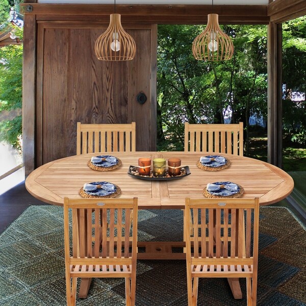 Seven Seas Teak Hawaii Teak Wood Oval Outdoor Patio Extension Table，71 to 94 inch (Table Only)