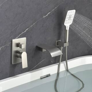 Nestfair Single-Handle Wall Mount Roman Tub Faucet with Hand Shower in Brushed Nickel SMD3016N