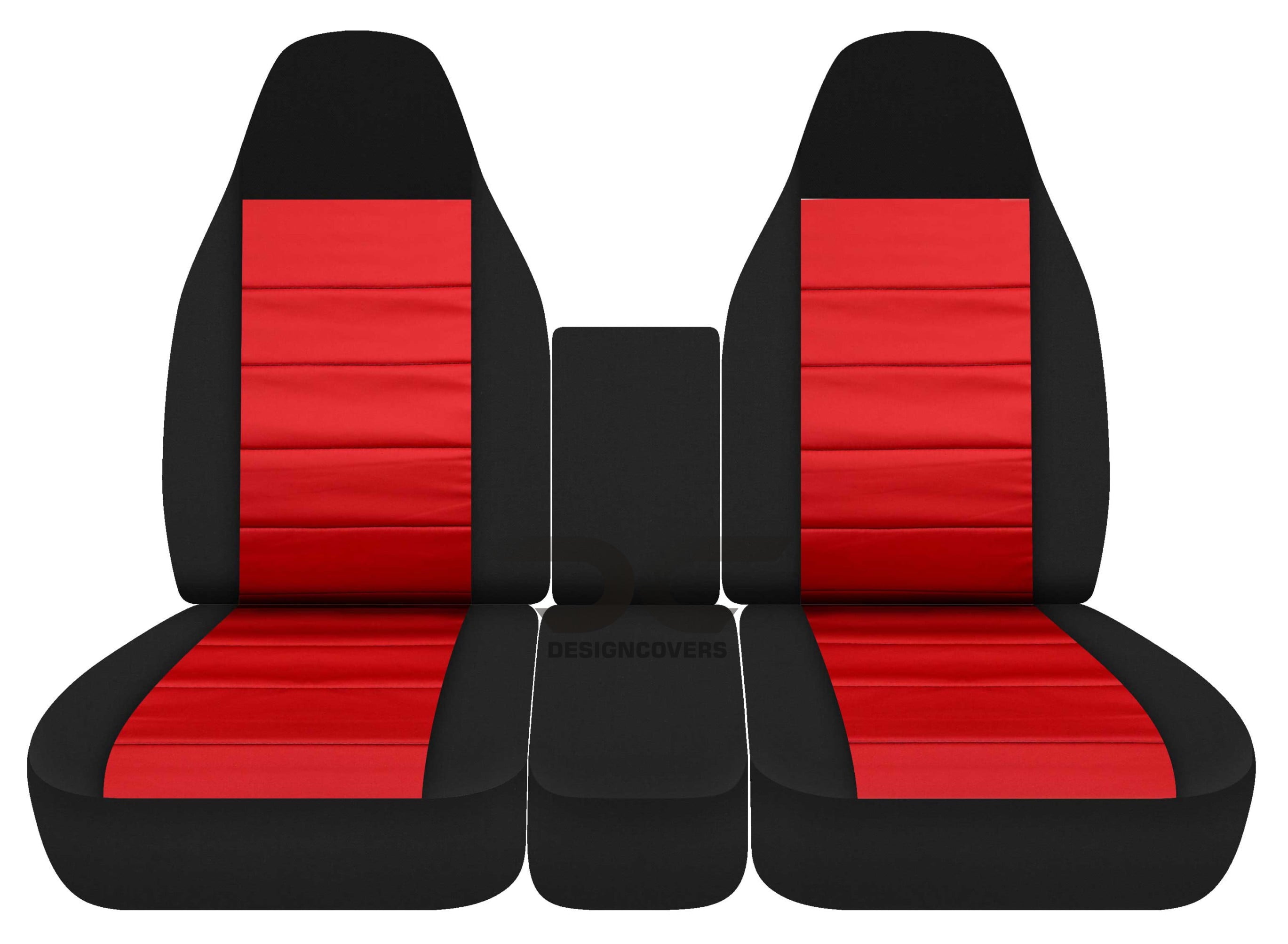 T339-Designcovers Compatible with 1994-2002 (2nd Gen) Dodge Ram Two-Tone Truck Seat Covers (Front 40/20/40 Split Bench) w Integrated Seat belt and Console Cover: Black and Red - Front Set