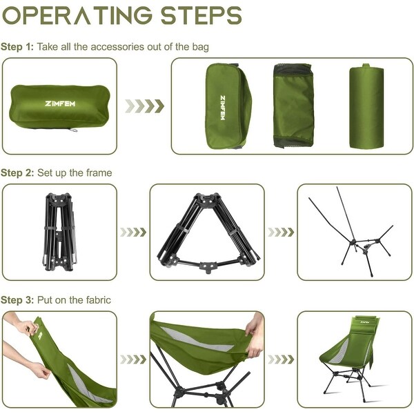 Portable Camping Chair with Headrest and Storage bag，Lightweight Foldable Chair