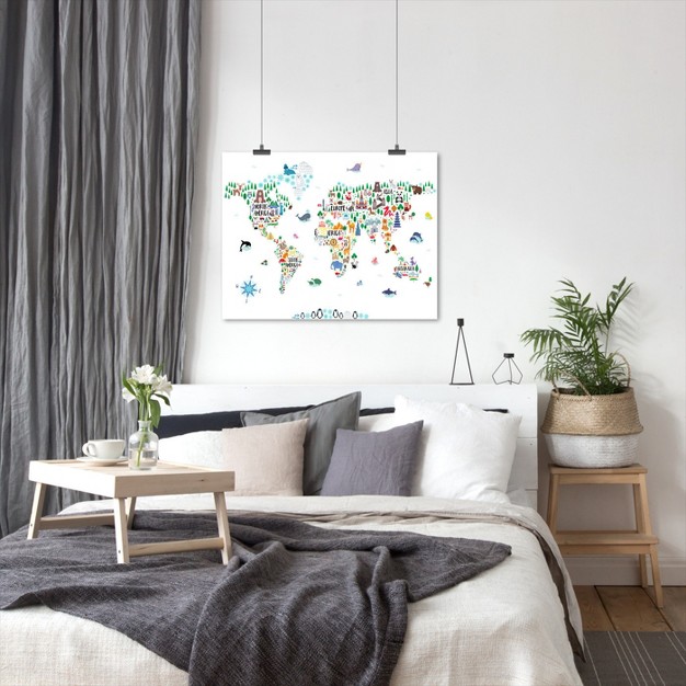 Americanflat Educational Minimalist Animal World Map By Elena David Poster Art Print