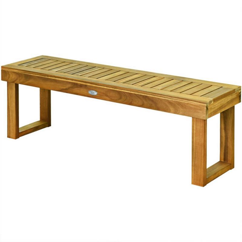 Hivago 52 Inch Acacia Wood Dining Bench with Slatted Seat