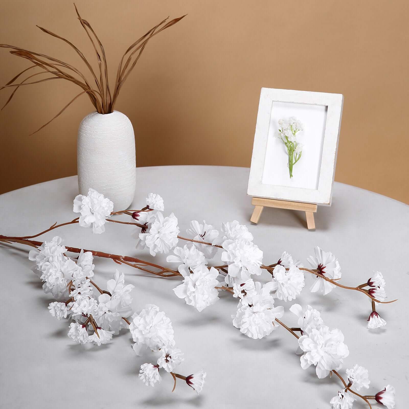 2 Branches White Artificial Silk Carnation Flower Stems 42