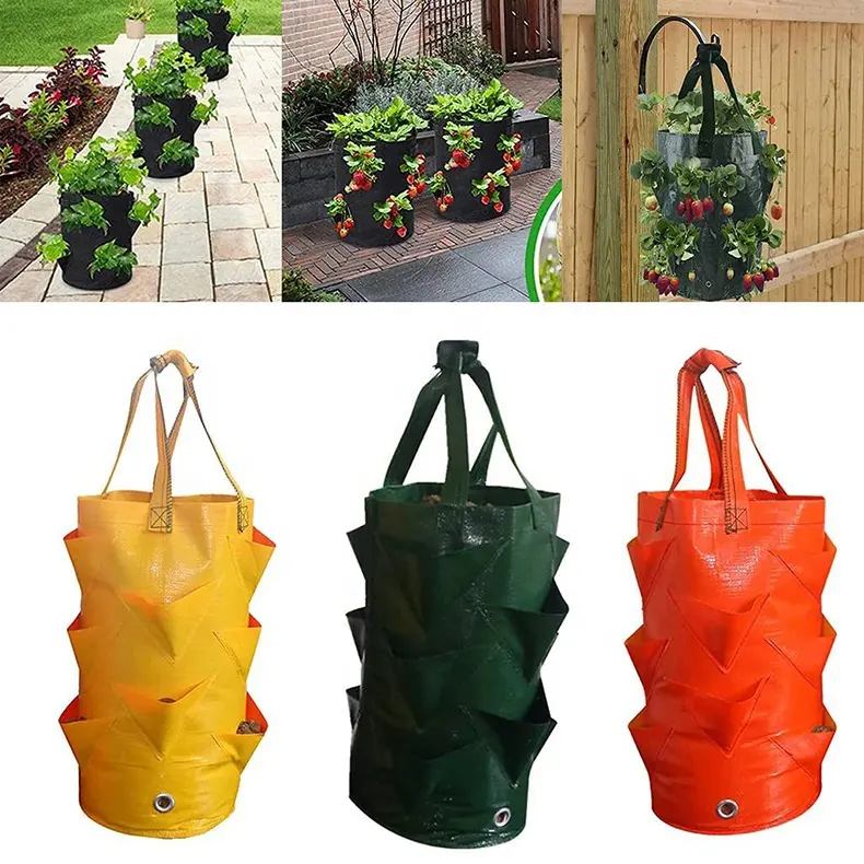 3 Colors PE Multi function Hanging Tomato Grow Bag Upside down Planter Breathable Strawberry Vegetable Flower Plant Grow Bag