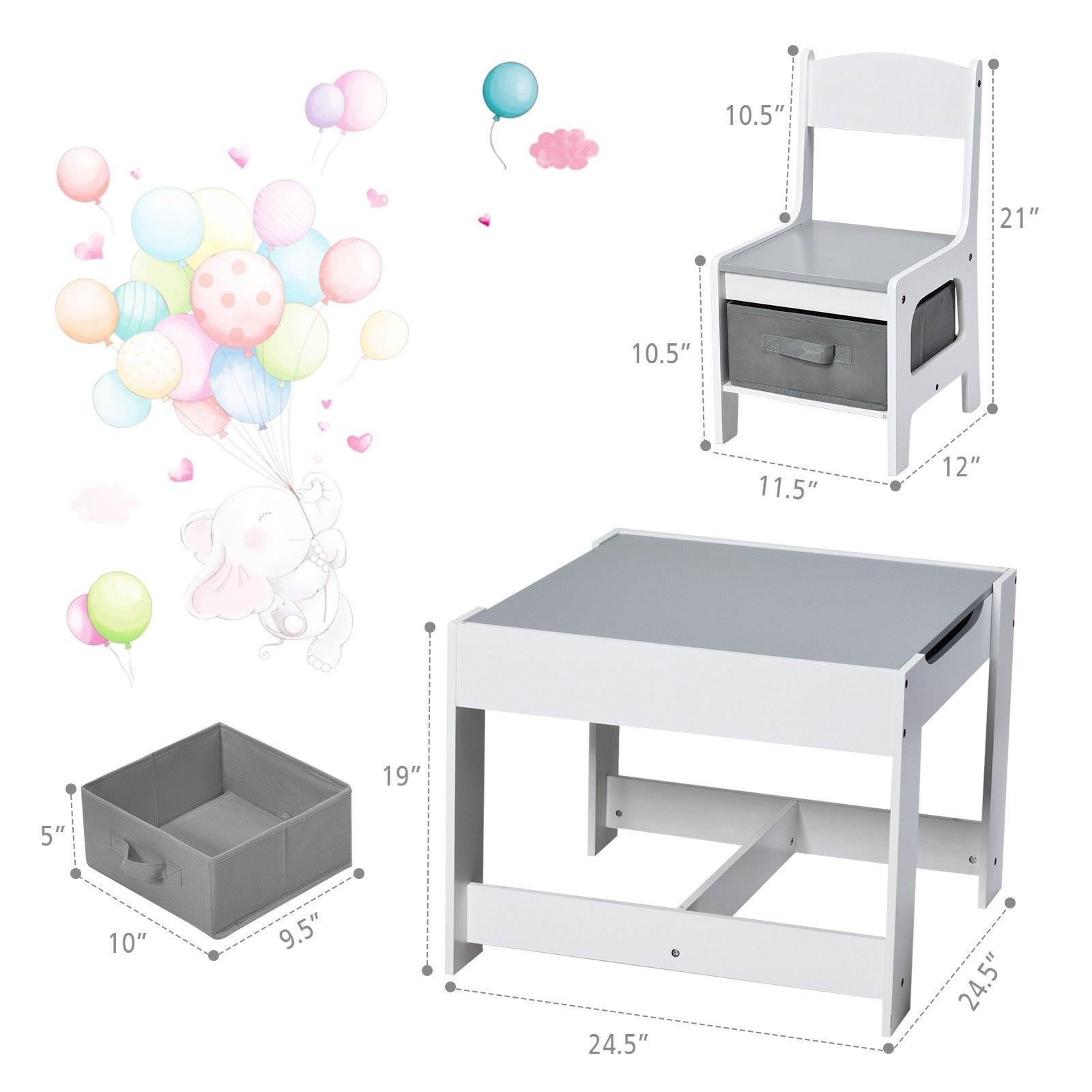 3 in 1 Kids Wood Table & 2 Chair Set | Children Activity Table Desk Sets