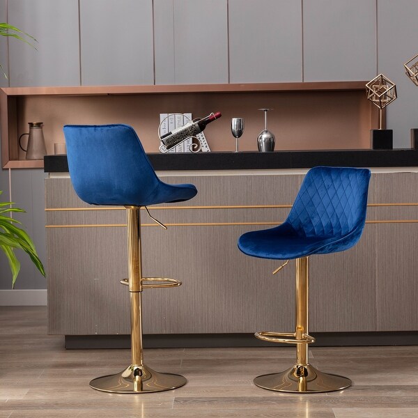 Modern Bar Stools Set of 2 with Chrome Footrest and Base Swivel Height Adjustable Mechanical Lifting Velvet， Golden Leg Bar Stool