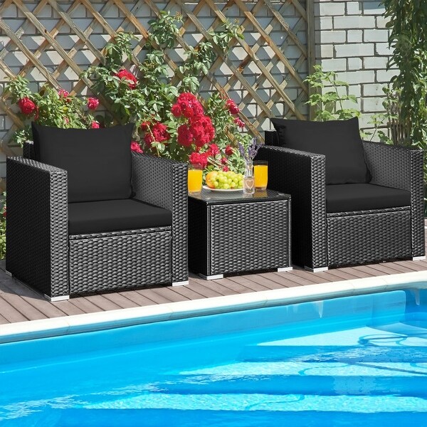 3 Pieces Patio wicker Furniture Set with Cushion