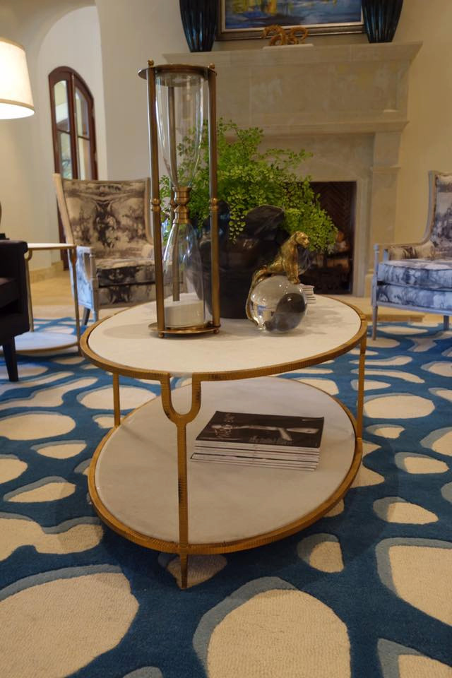 Hammered Gold Iron Marble Classic Oval Coffee Table  Shelves Stone White Luxe   Transitional   Coffee Tables   by My Swanky Home  Houzz