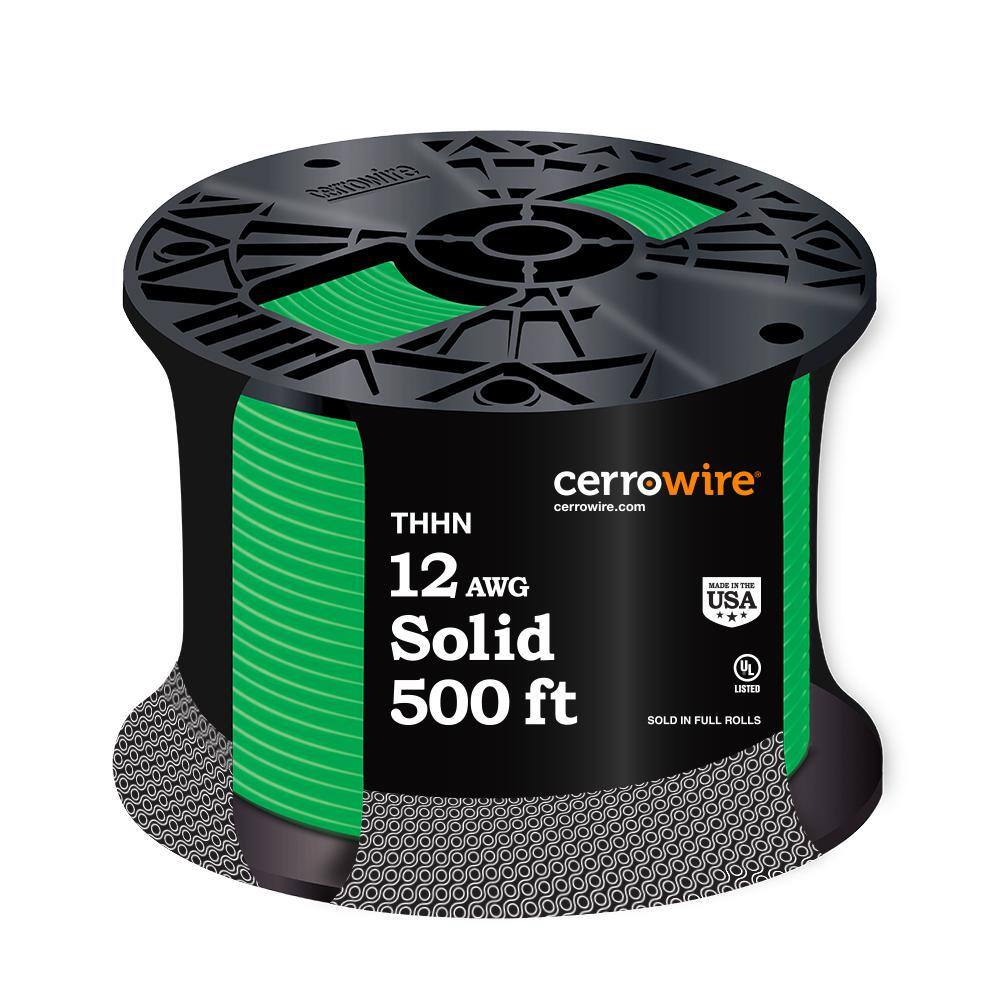 Cerrowire 500 ft.12 Gauge Green Solid CU THHN Wire 112-1655J