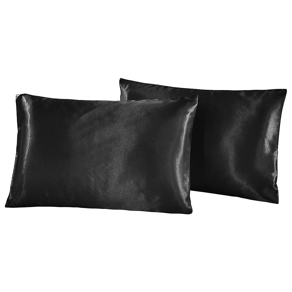 Bedding Luxury Soft Silky Satin Pillowcase Black With Zipper Uk-us Queen 51*76*2 Cm